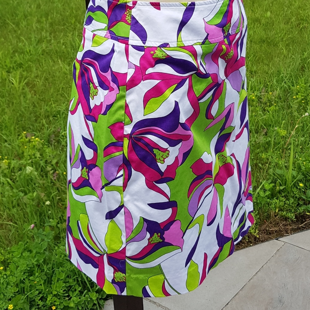 Dopamine Tropical Floral Skirt 10P Petite Bright Vivid Multicolored Stretch